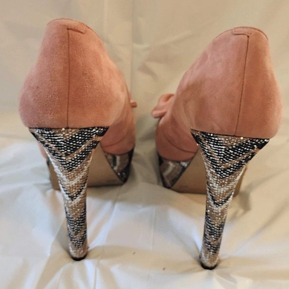 Jessica Simpson Devin 2 Sparkle Platform Stiletto Pink Blush Bow Suede Size 9 B - Picture 2 of 10